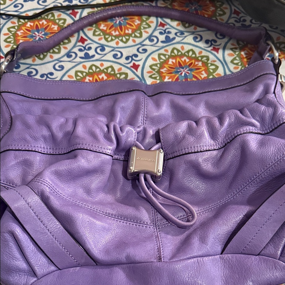 B. Makowsky Purple Leather Bag with Silver Clasp